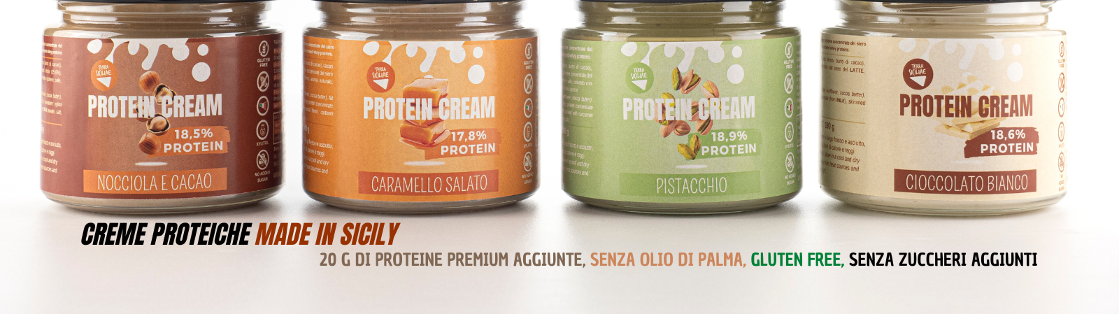 Creme proteiche Terra Siciliae con proteine aggiunte del siero del latte